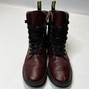 Dr. Martens Stratford Women Red Leather Boots Combat Lace Up High-Top Size 6 37